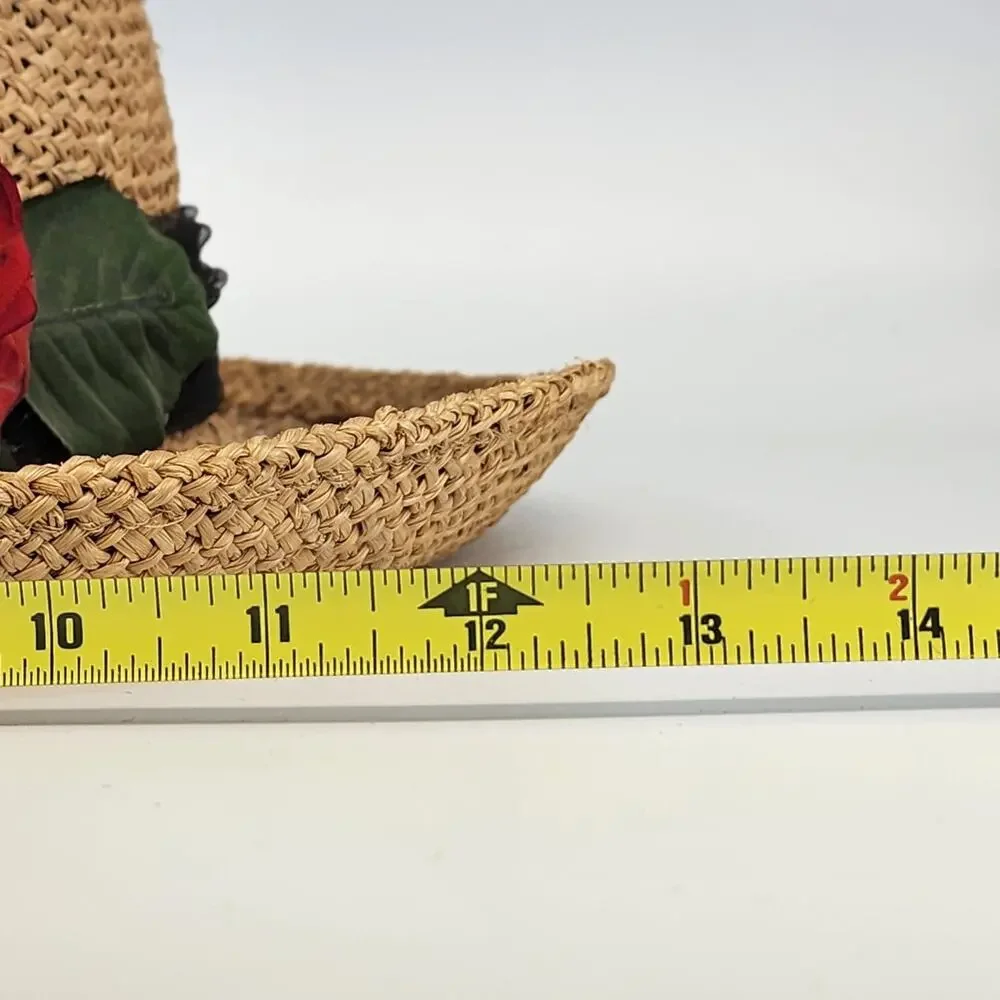 Eric Javits Luxury Squishee Sun Hat Beige Packable Woven Rose Brim Hatpin Vtg - Picture 12 of 14